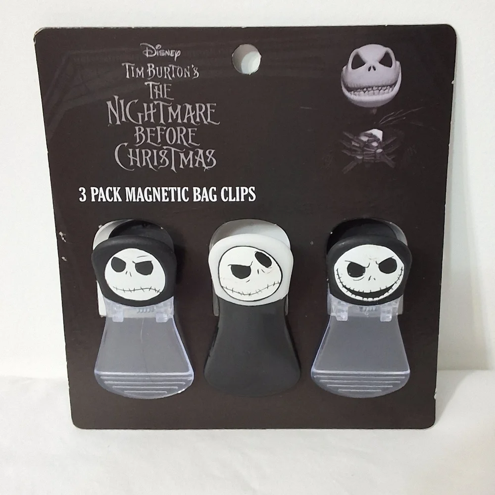 Disney Jack Skellington Magnetic Chip Clips, Set of 3 Bag Clips for Food Storage
